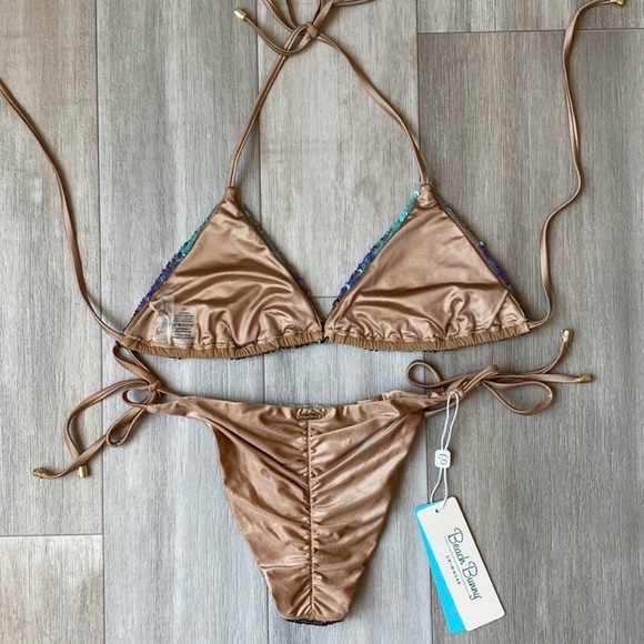 NEW Beach Bunny Ariel sequin Triangle Bikini Top and bottom in multi color ombré - Picture 4 of 13